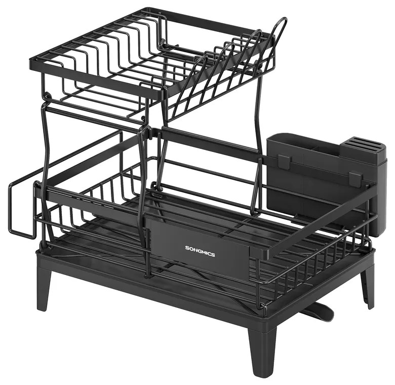 Escorredor de pratos com dois níveis 31 x 42 x 36,5 cm Preto