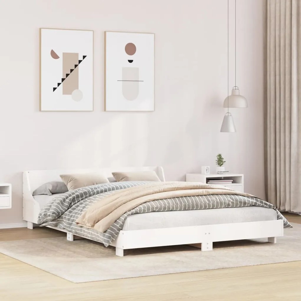 Estrutura cama c/ cabeceira 140x190 cm pinho maciço branco