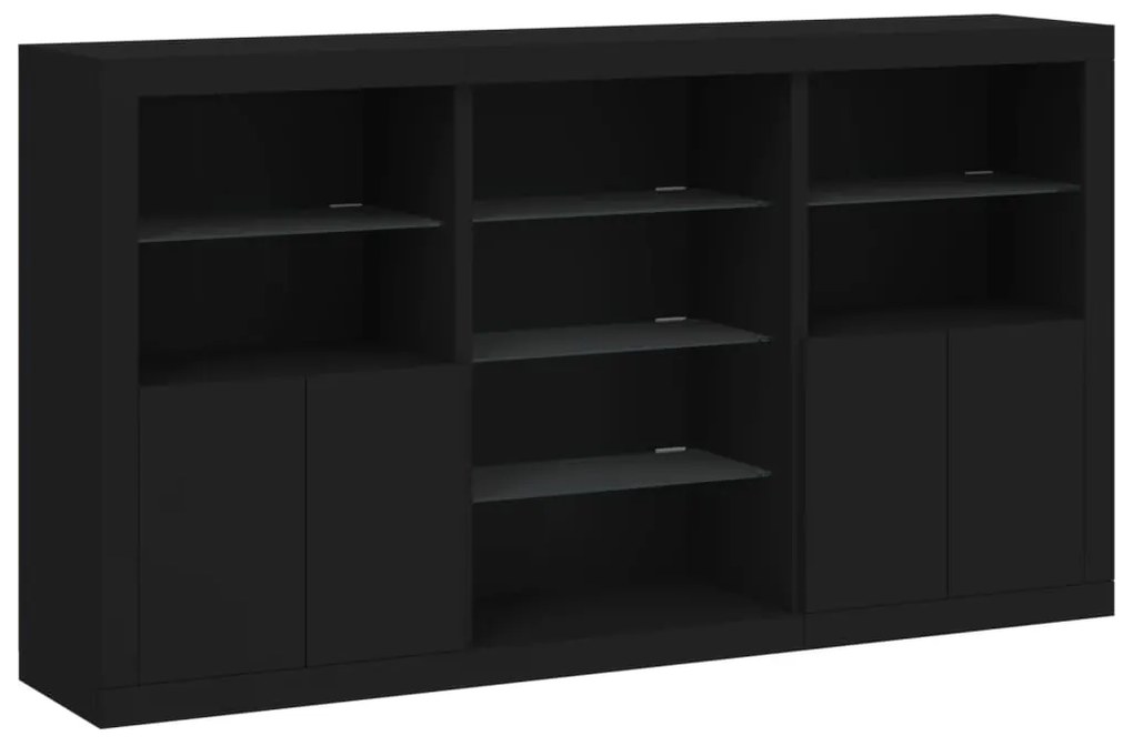 Aparador com luzes LED 181,5x37x100 cm preto