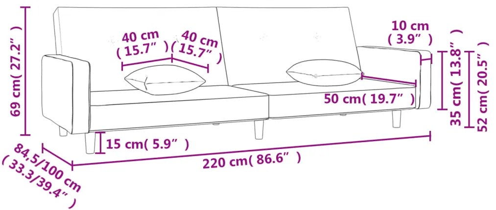 Sofá-cama 2 lugares c/ duas almofadas tecido cinza-acastanhado