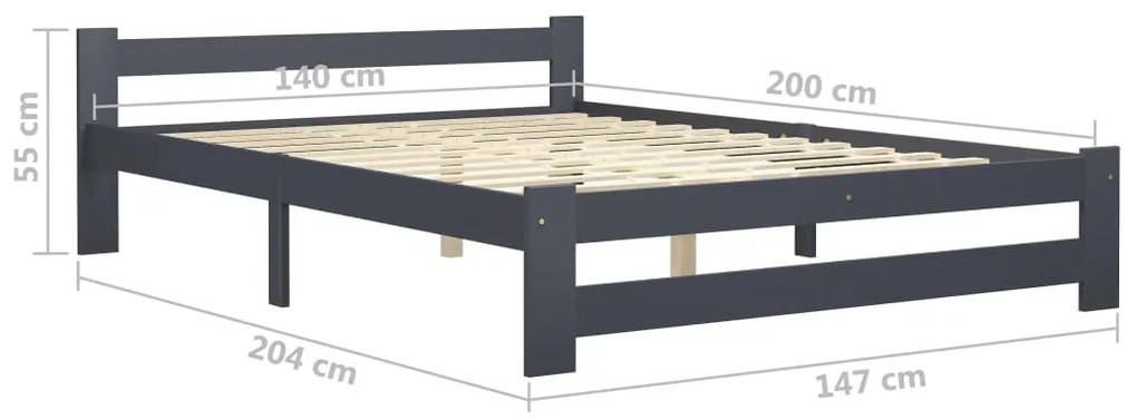 Estrutura de cama 140x200 cm pinho maciço cinzento-escuro