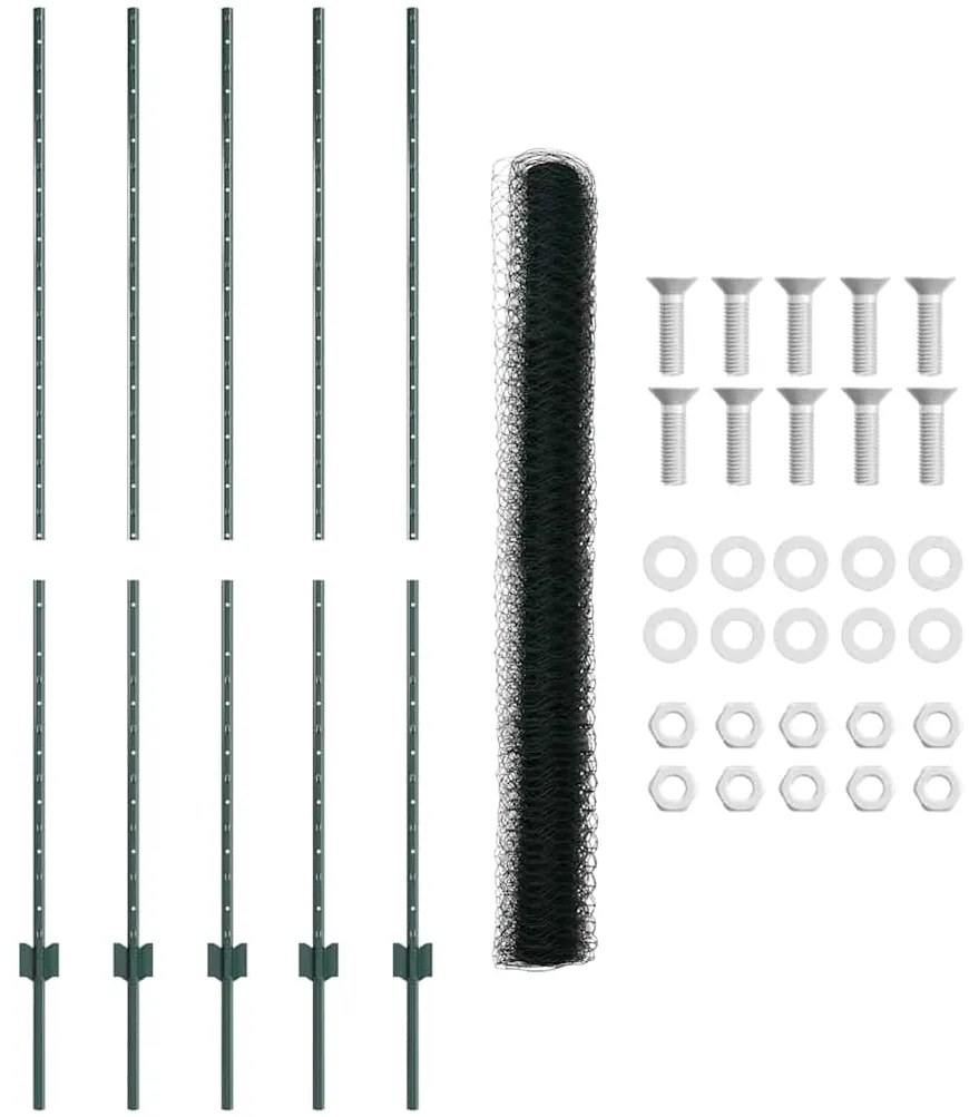 Postes de Cerca vidaXL 5 pcs U-Channel Verde 150 cm Aço
