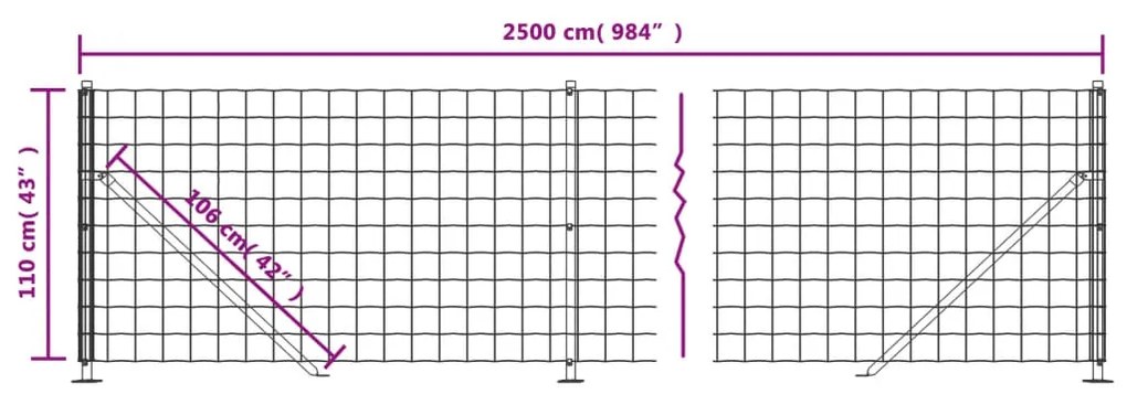 Cerca de malha de arame com flange 1,1x25 m verde