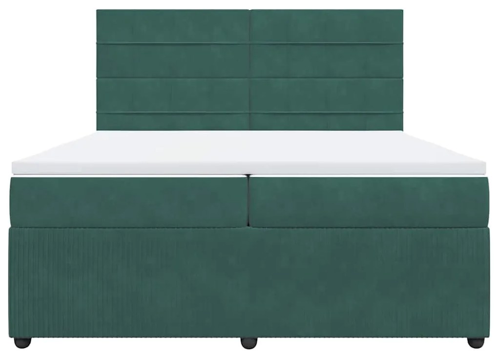 Cama com molas/colchão 200x200 cm veludo verde-escuro