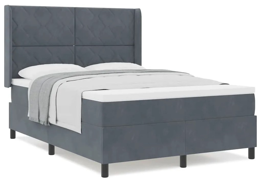 Cama Box Spring com Colchão Cinza Escuro 140x190 cm Veludo