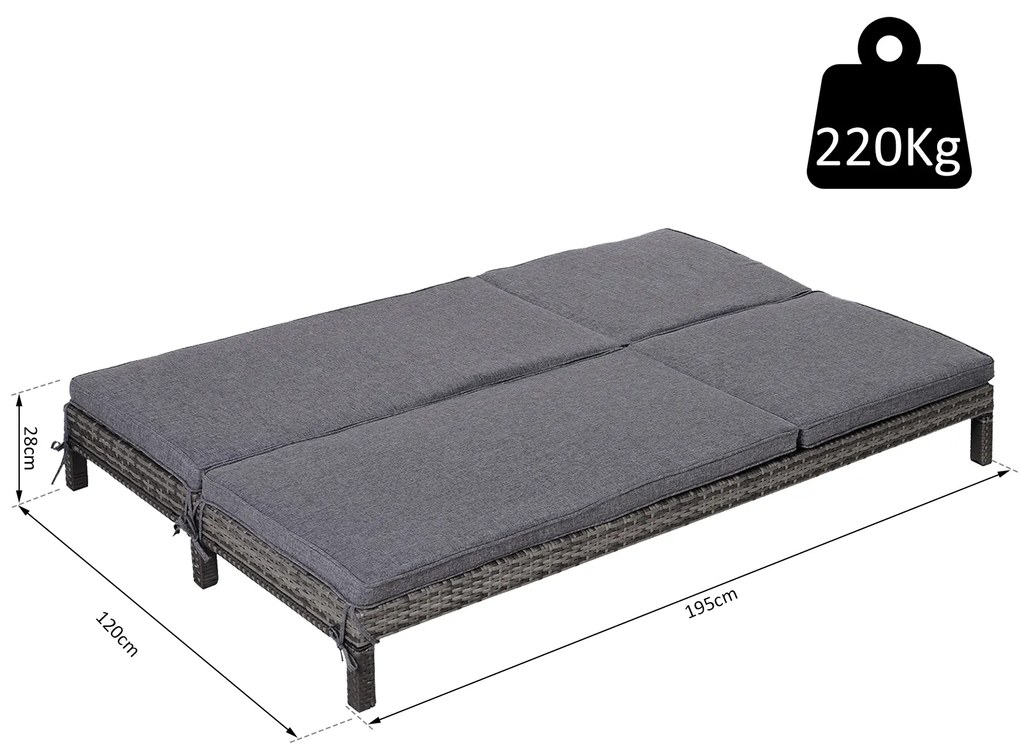 Espreguiçadeira de jardim de 2 lugares Conjunto de espreguiçadeira de piscina 195x120x128 cm Cinza