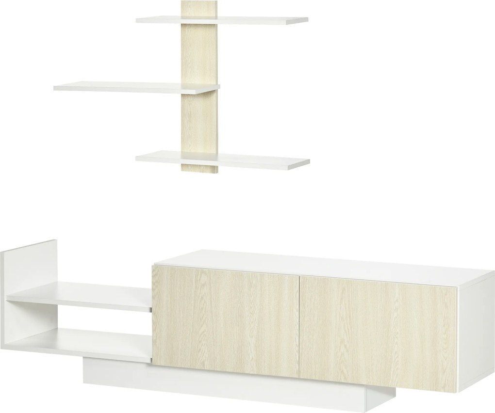 HOMCOM Móvel TV Sala Estar com Prateleira Parede Espaço Ample 150x31,5x40cm e 95,5x16x60cm Madeira Branco | Aosom Portugal