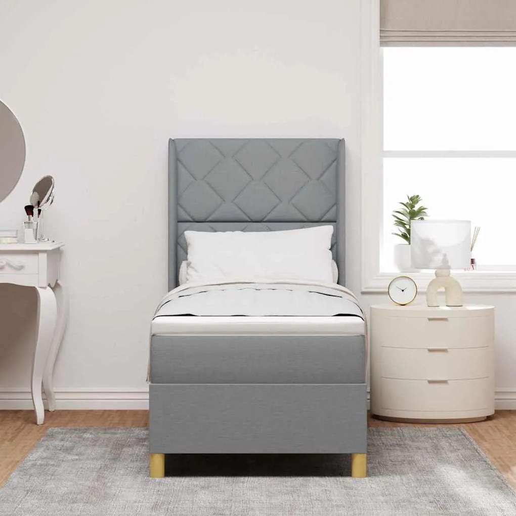 Cama Box Spring vidaXL com Colchão &amp; Luz LED Cinza Claro 80x200 cm Tec