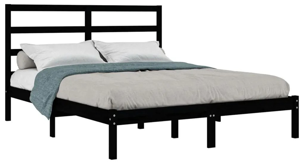 Estrutura de cama 140x190 cm madeira de pinho maciça preto