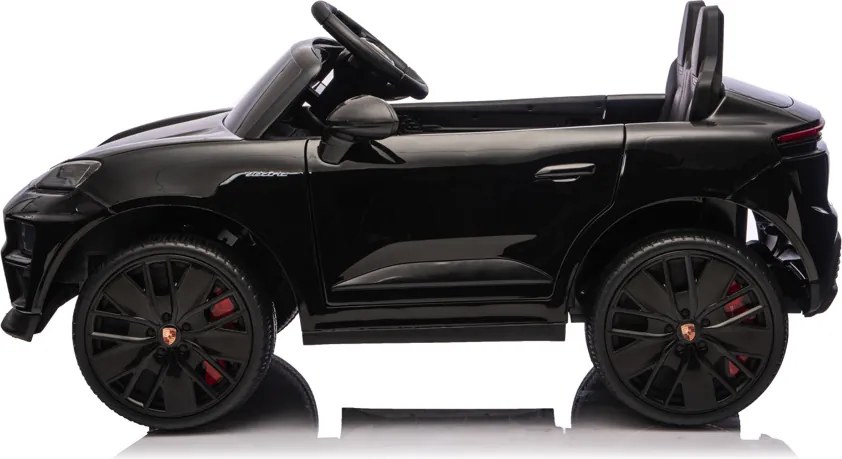 Carro elétrico para crianças até 5 anos Porsche Macan Turbo 12V, com bateria de lítio, Pneus de borracha, Controle remoto Preto