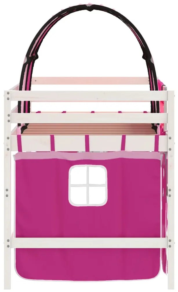 Cama alta p/ criança c/ túnel 80x200 cm pinho maciço rosa