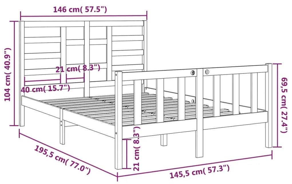 Estrutura de cama 140x190 cm madeira maciça