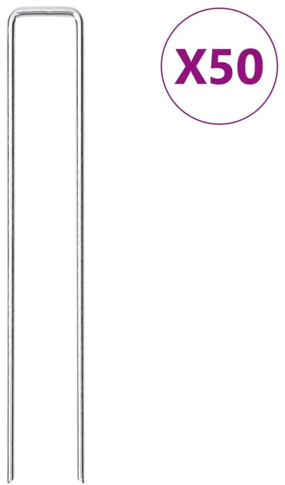 vidaXL Estacas de chão em forma de U 50 pcs 20x3,5 cm aço galvanizado