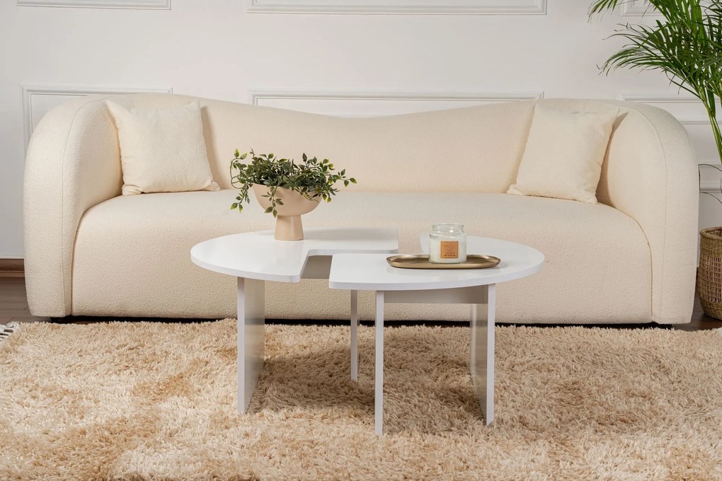 Mesa de Café Moira - Branco Natural - Ø90x41 cm