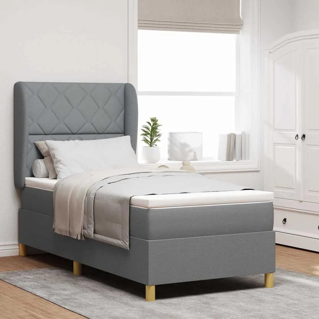 Cama Box com Colchão vidaXL - Cinza Claro - 90x200 cm Tecido