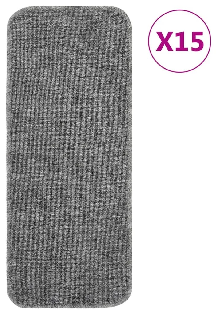 vidaXL Tapetes antiderrapantes retang. p/ escadas 15pcs 60x25 cm cinza