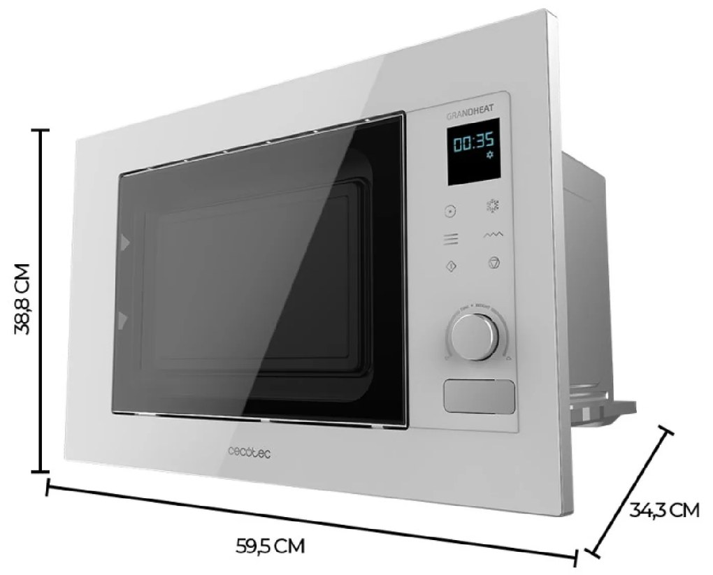 Micro-ondas Grandheat 2090 Built-in Touch Branco encastre digital tátil de 20 litros de capacidade com grill e 1200 W de potência