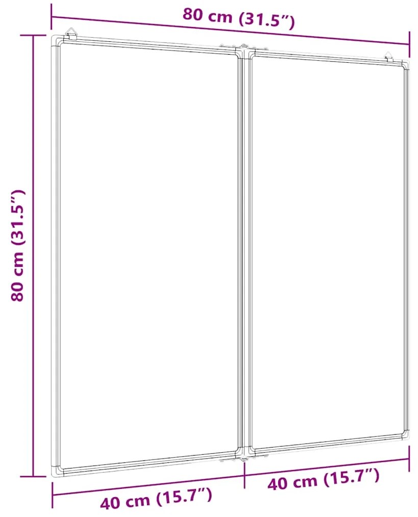 Quadro branco magnético dobrável 80x80x1,7 cm alumínio