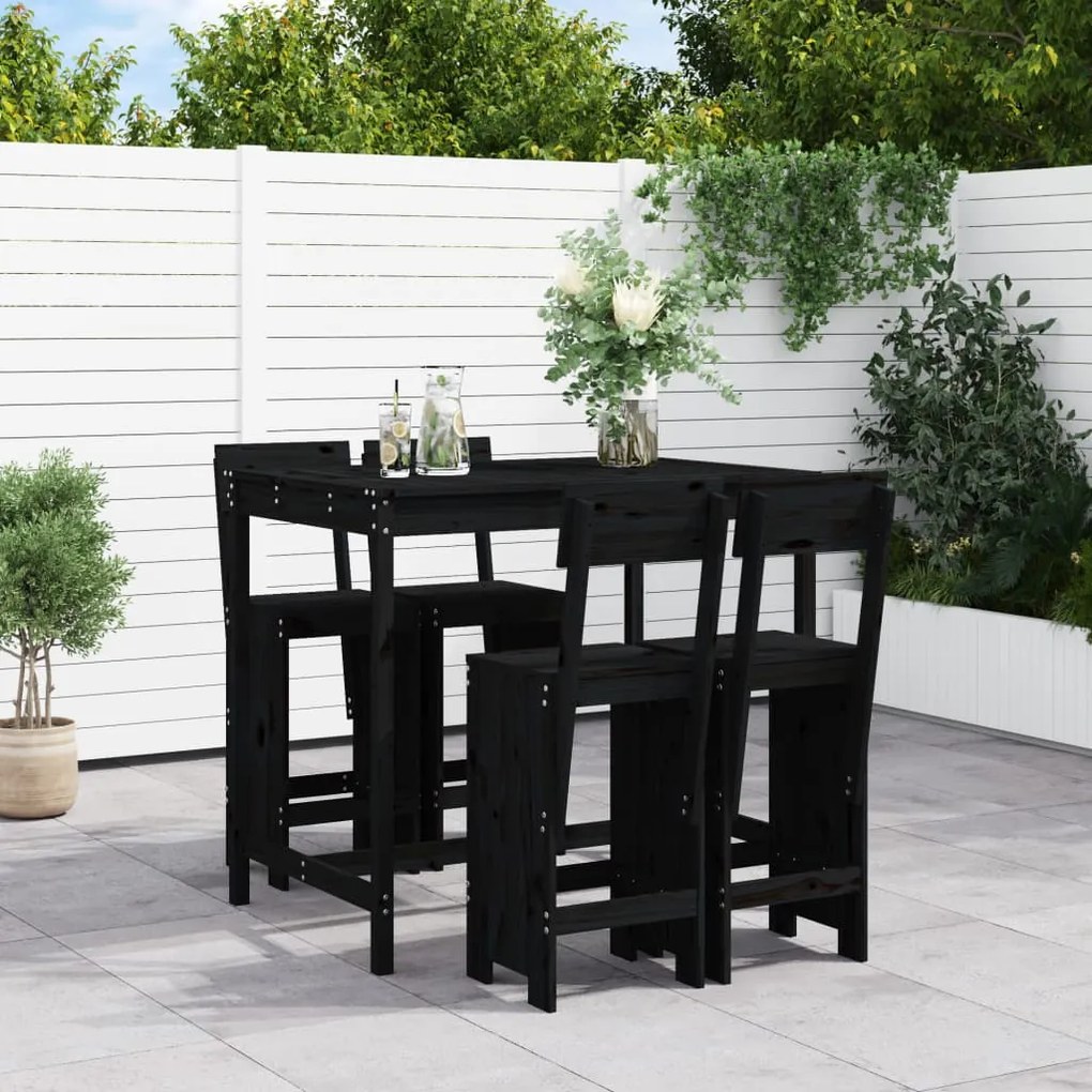 vidaXL 5 pcs conjunto de bar para jardim pinho maciço preto