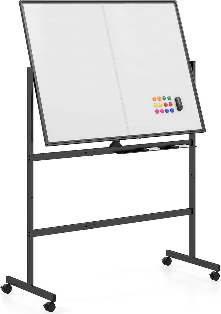 Quadro Branco de Dupla Face Giratório, 126 x 54 x 180,5 cm, Rotação de 360°, Preto