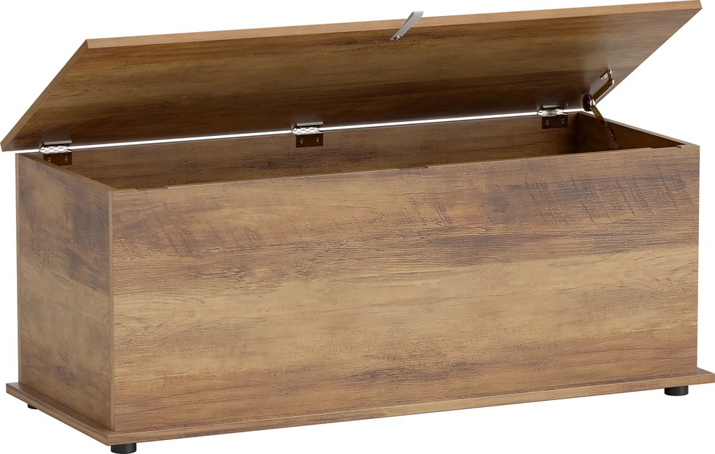 Caixa de arrumação 100 x 40 x 40 cm, banco com tampa rebatível e dobradiças de segurança, castanho