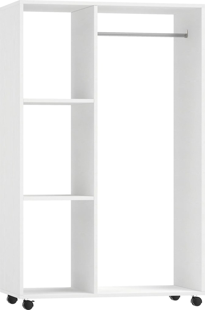 HOMCOM Guarda-roupa com rodízios, cabideiro móvel, armário de roupas, cabideiro com rodas, 80 x 40 x 128 cm, Branco | Aosom Portugal