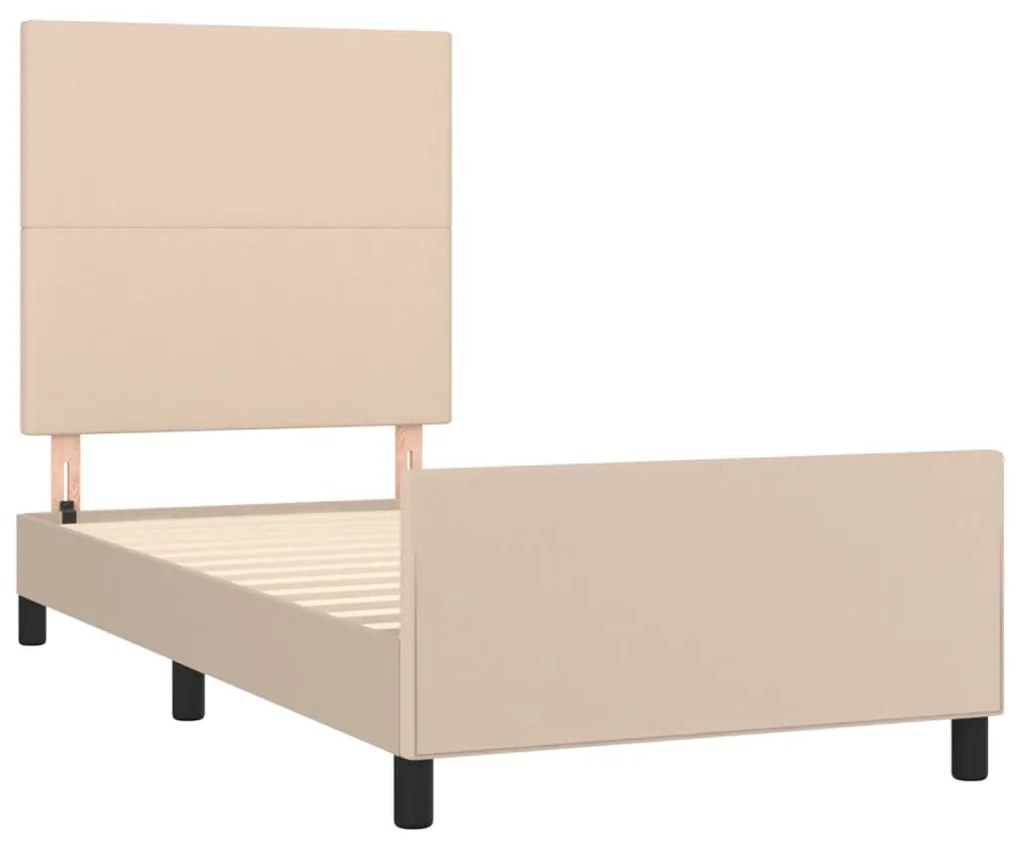 Estrutura cama c/ cabeceira couro artif. 90x190 cm cappuccino