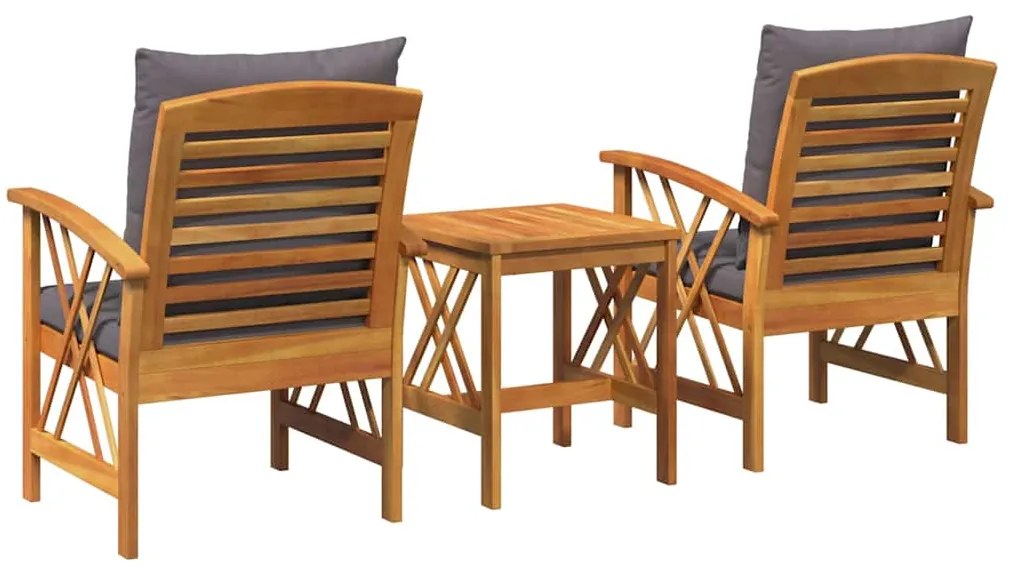 Conjunto de Lounges de Jardim em 3 Peças com Almofadas em Madeira de A