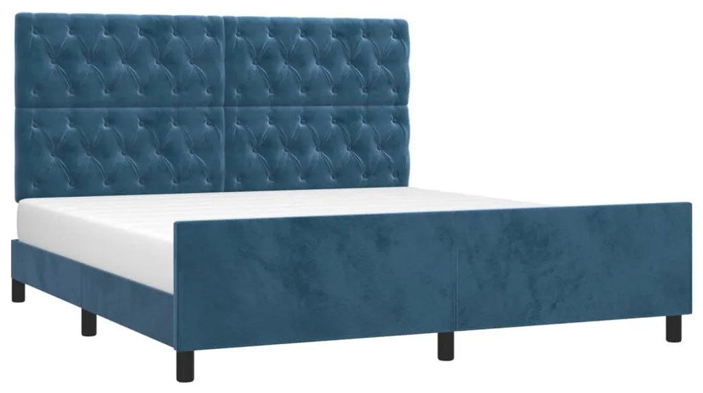 Estrutura de cama sem colchão 160x200 cm veludo azul-escuro