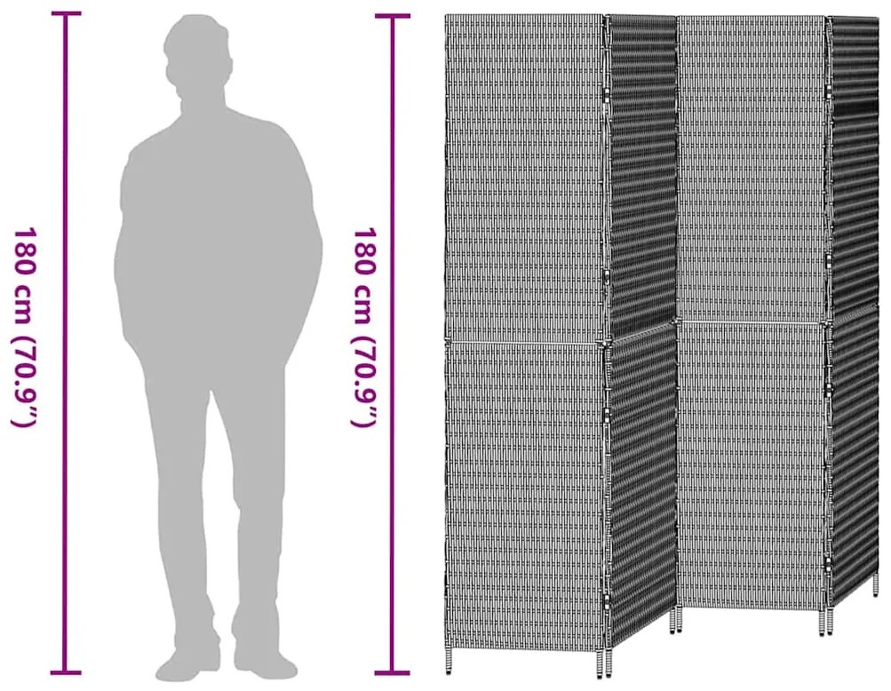 Divisor de Ambientes vidaXL 4 Painéis Dobrável Castanho 195x180 cm Pol