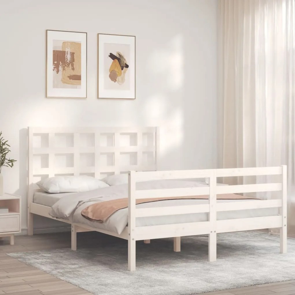 Estrutura de cama com cabeceira 120x200cm madeira maciça branco