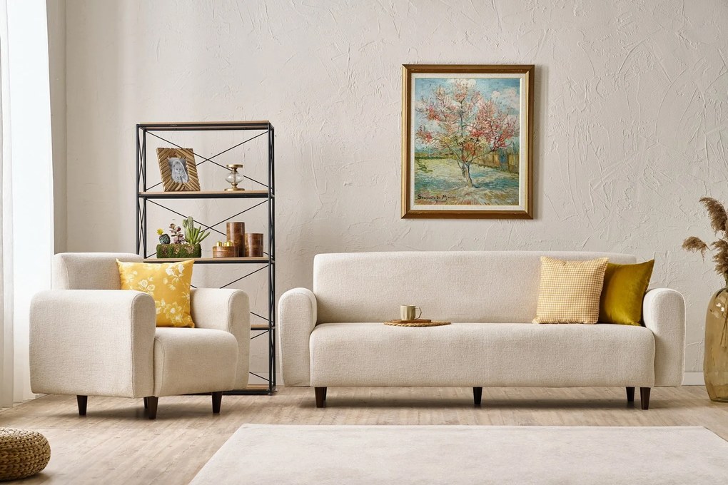 Conjunto de Sofás Noya – Creme – 3 Lugares: 220x87x70 cm, 1 Lugar: 95x