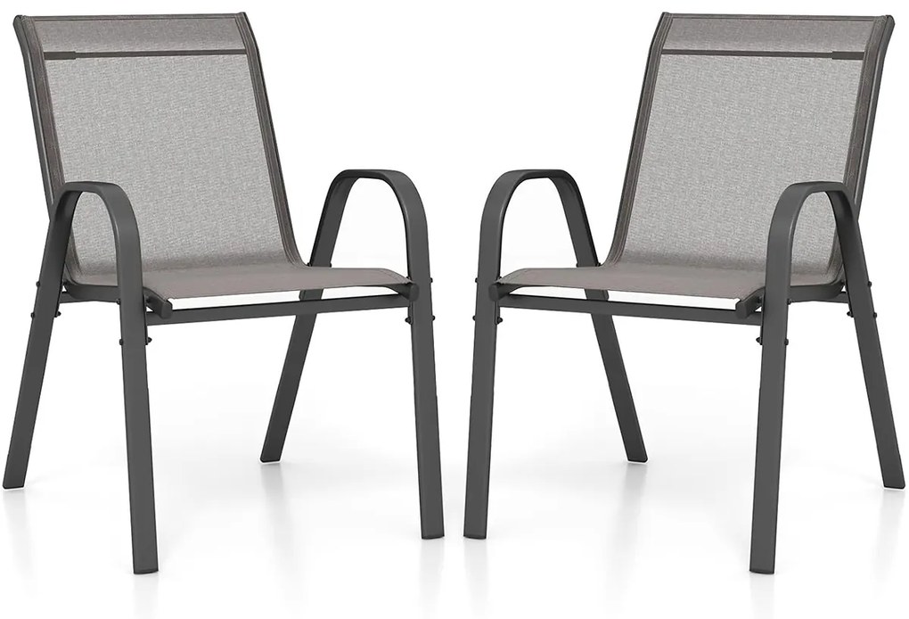 Conjunto de 2 cadeiras de jantar de jardim empilháveis Estrutura resistente ao tecido respirável Pátio exterior Praia 55 x 67 x 83 cm Cinzento
