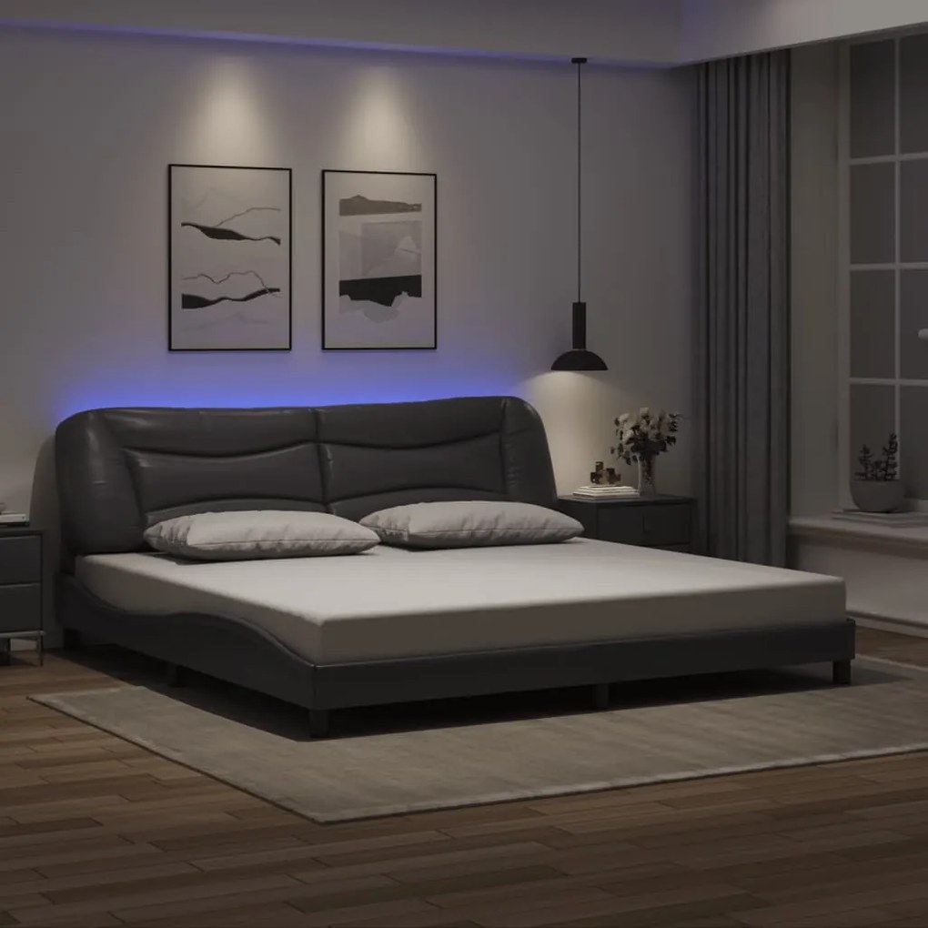 vidaXL Estrutura cama c/ luzes LED 200x200cm couro artificial cinzento