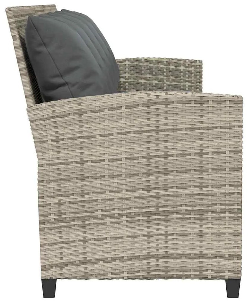 Sofá de jardim de 5 lugares c/ almofadões vime PE cinza-claro