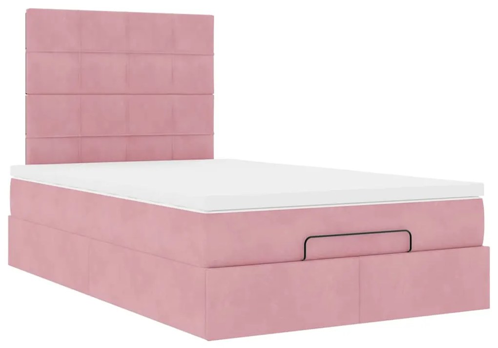 Estrutura de cama otomana com colchões 120x200 cm veludo rosa