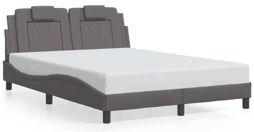 Estrutura cama c/ luzes LED 140x190 cm couro artificial cinza
