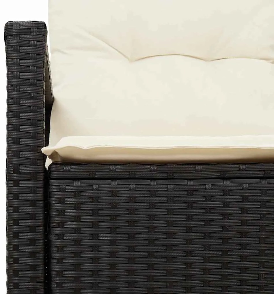 Sofá de Jardim 2 Lugares com Armazenamento e Almofadas Preto em Rattan