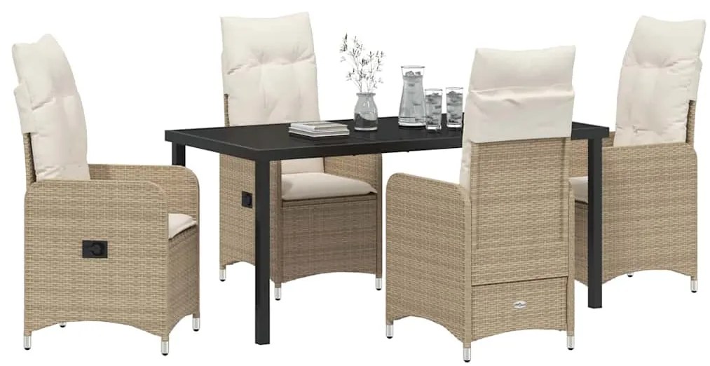 Conjunto de Jantar de Jardim com 5 Peças e Almofadas Bege em Rattan Si