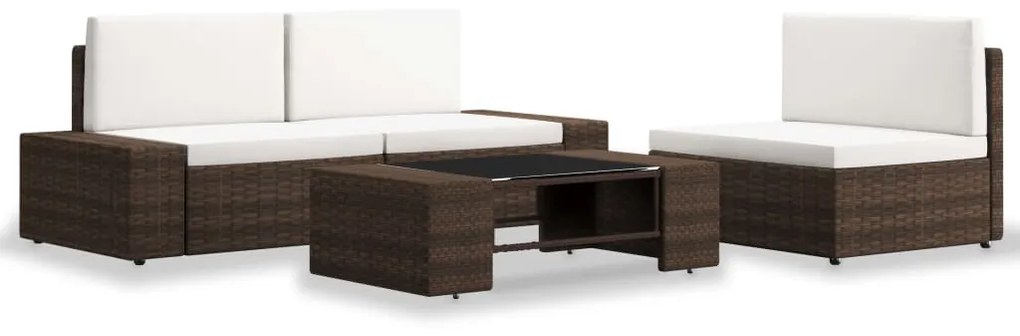 vidaXL 4 pcs conjunto lounge para jardim vime PE castanho