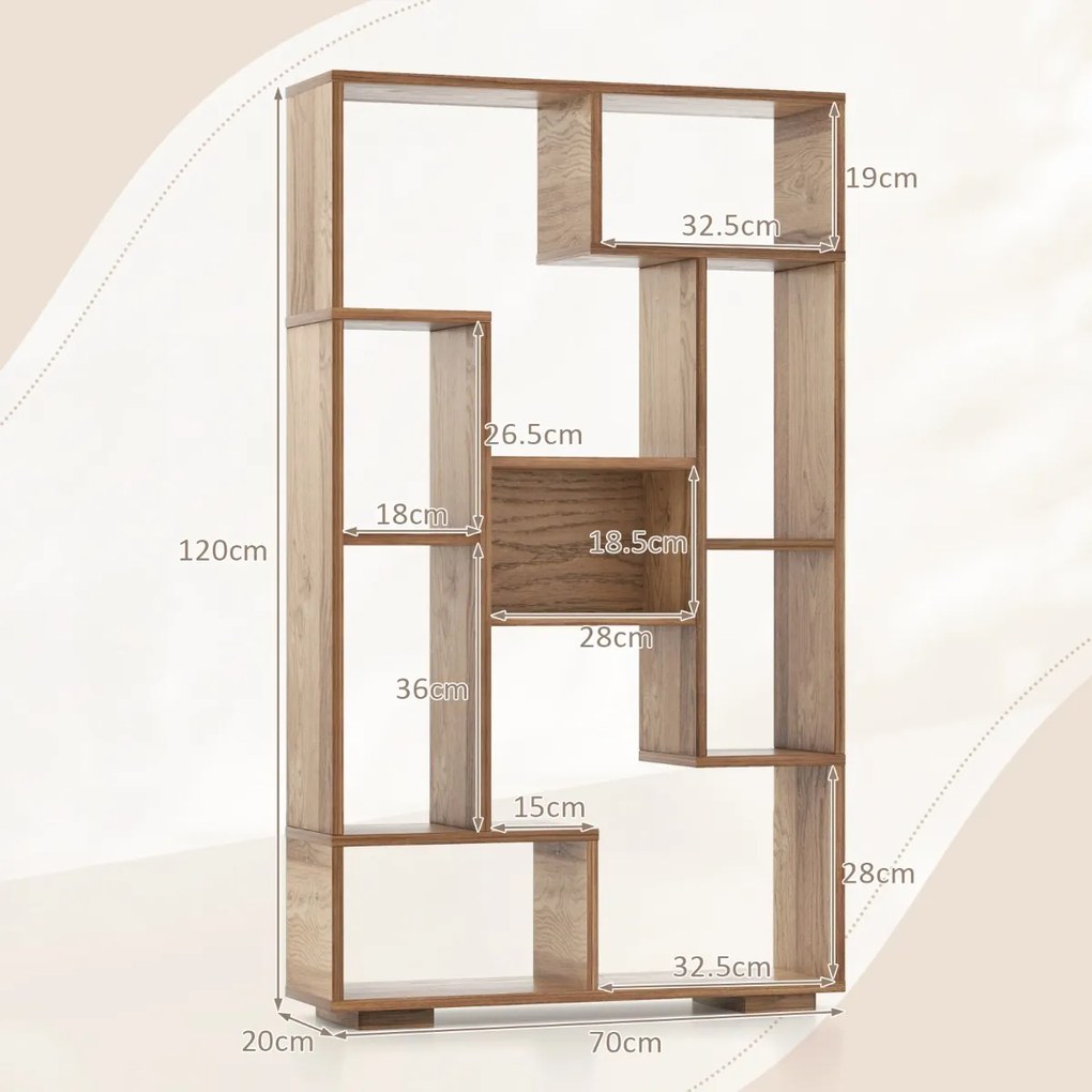 Estante geométrica aberta com kits antiderrapantes para sala de estar 70 x 20 x 120 cm cor natural