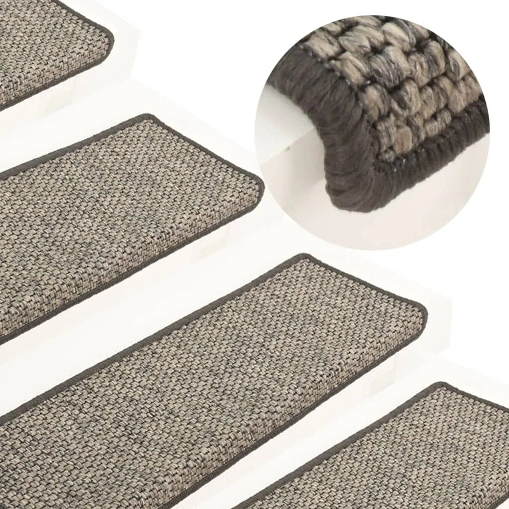 vidaXL Tapetes de escada adesivos 15 pcs 65x21x4 cm cinzento e bege