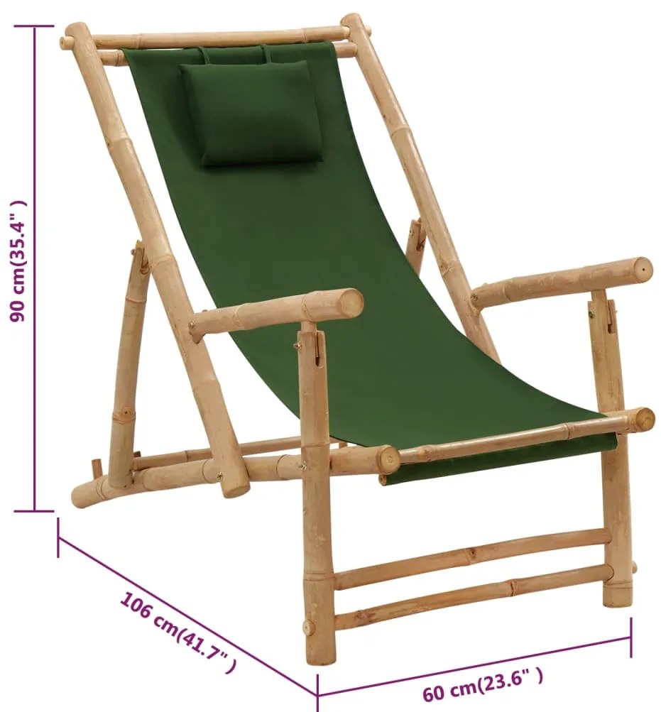 Cadeira de terraço de bambu e lona verde
