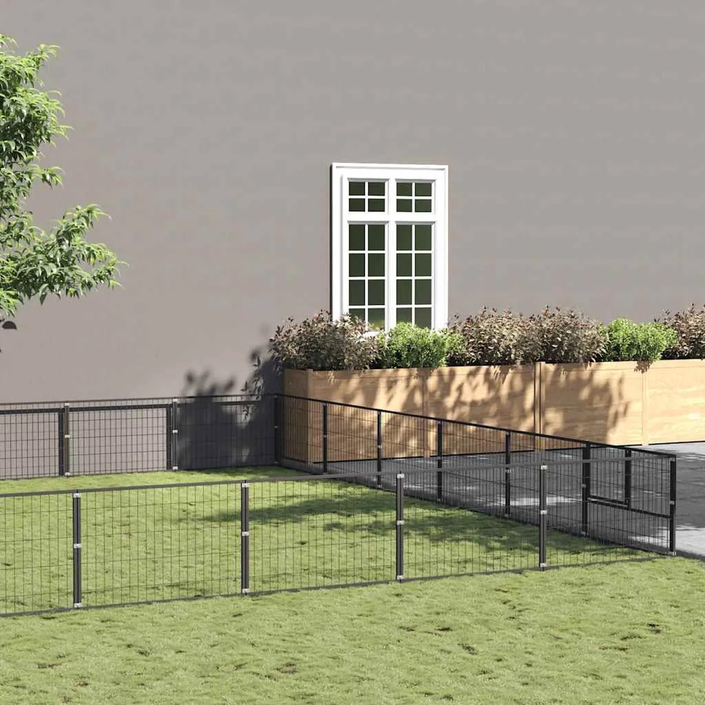 vidaXL Canil para cães 42 m² aço preto