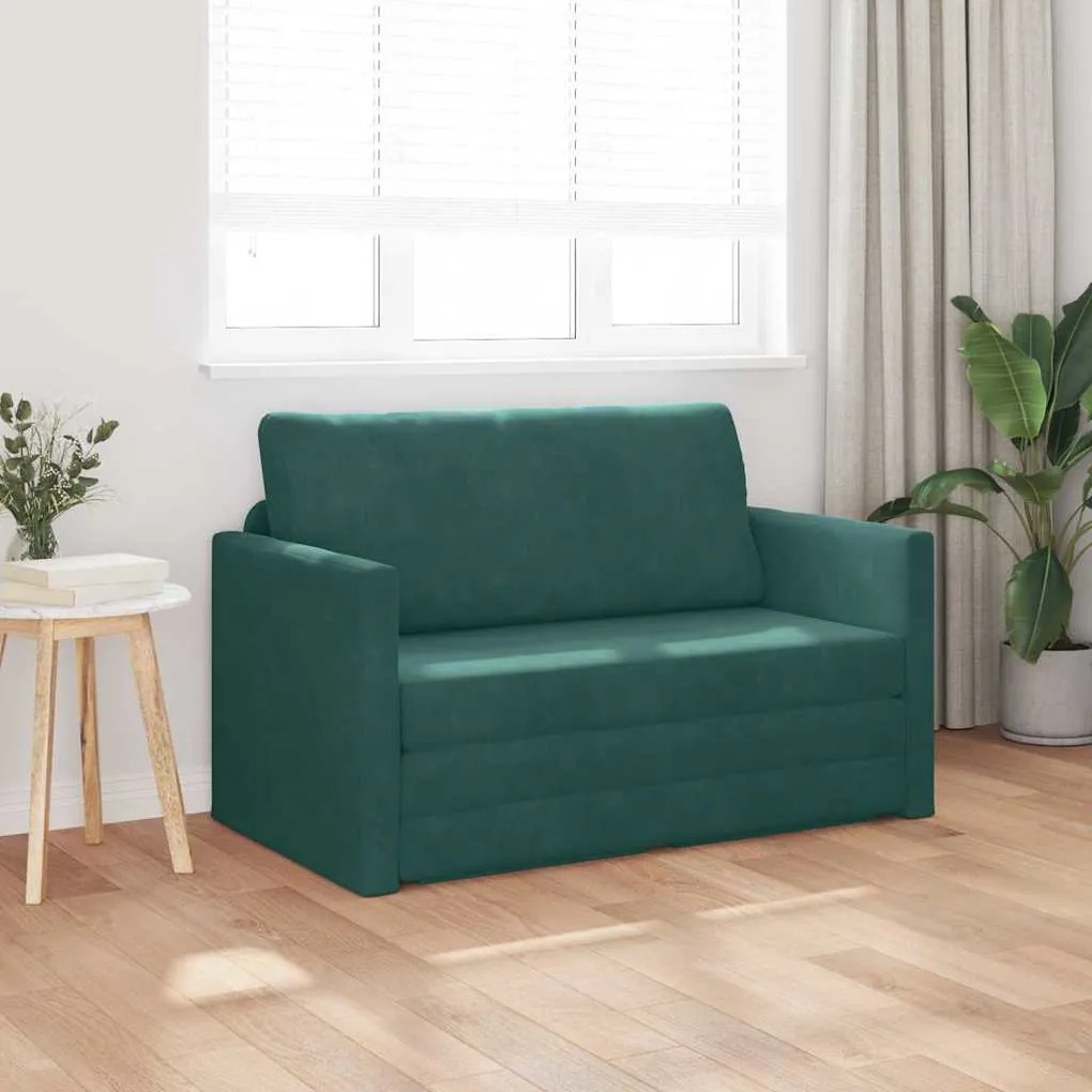 Sofá Cama de Piso 2 em 1 Verde Escuro 124x204x61 cm Veludo