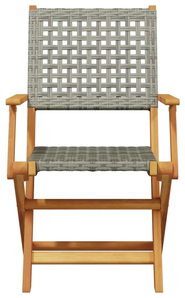 3 pcs conjunto de bistrô vime PE e madeira maciça cinzento