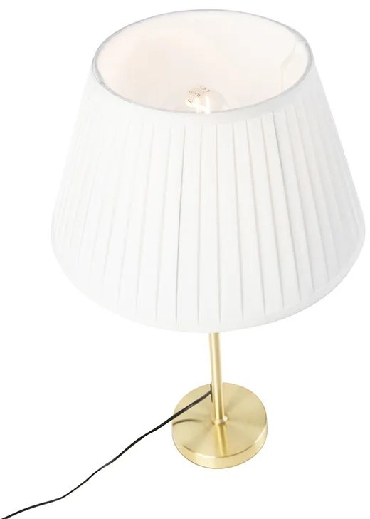 Candeeiro de mesa dourado/latão com abajur plissado creme 35 cm - Parte Clássico / Antigo