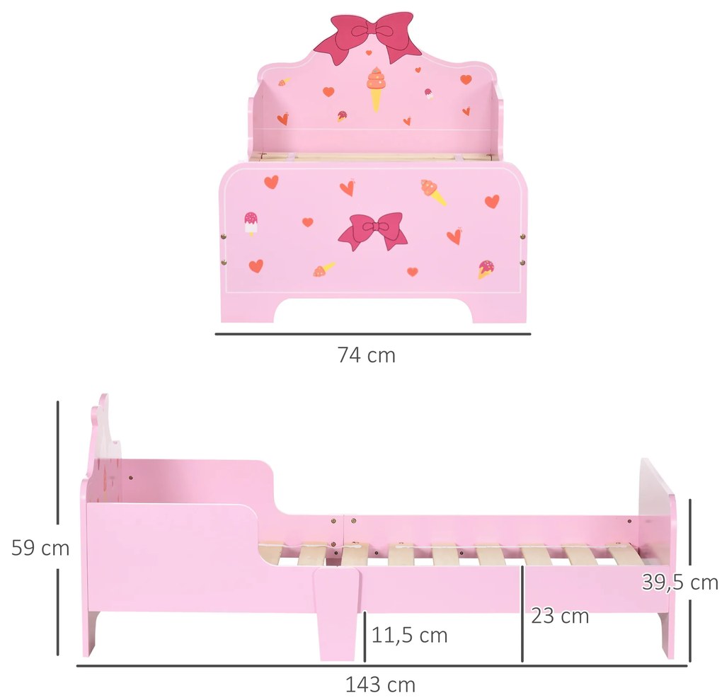 Cama para Crianças de 3-6 Anos 143x74x59cm Cama Infantil de Madeira com Barreiras de Proteção Carga Máxima 80kg Rosa