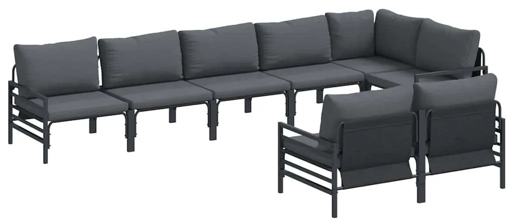Conjunto de Sofá de Jardim 8 pcs Cinzento-escuro Aço