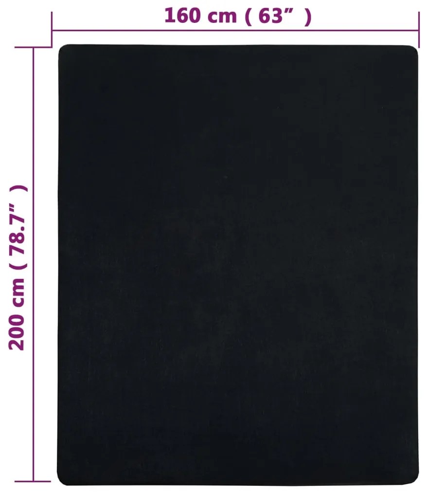 Lençóis ajustáveis 2 pcs 160x200 cm algodão jersey preto